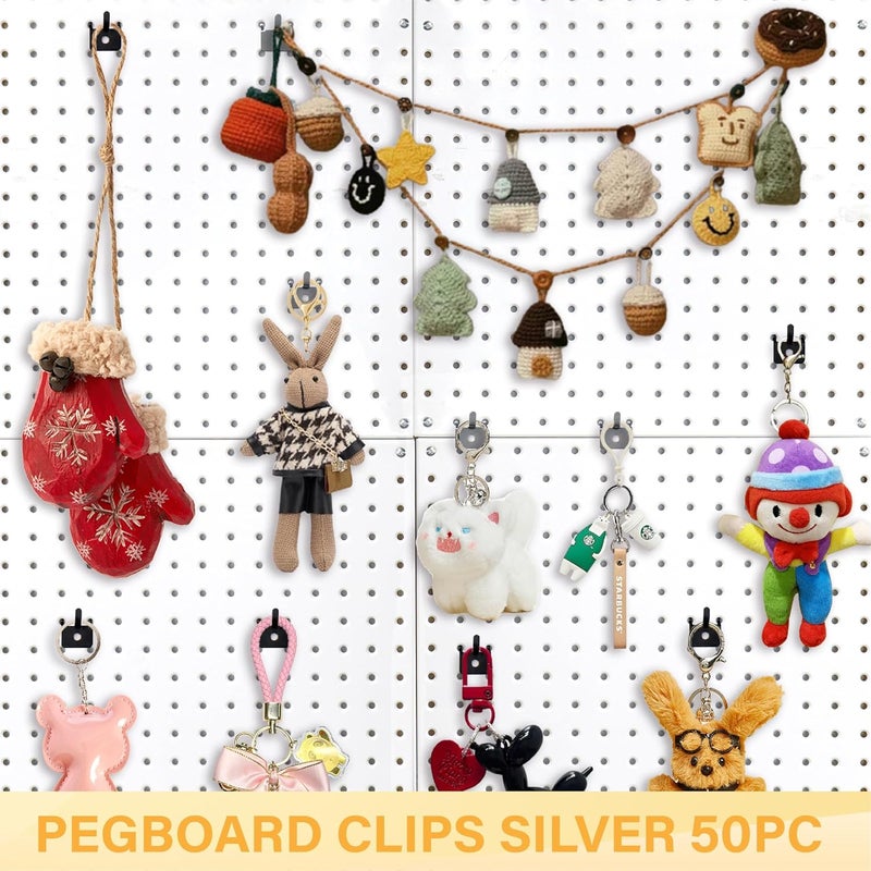 BFPeaky Metal Pegboard Hooks 50 PC - Prong Peg Board Hooks for Hanging Jewelry, Pictures & Crafts - Fits 1/4 and 1/8 Peg Board - Pegboard Clips for Workshop, Retail Display & Home Organization - Image 5